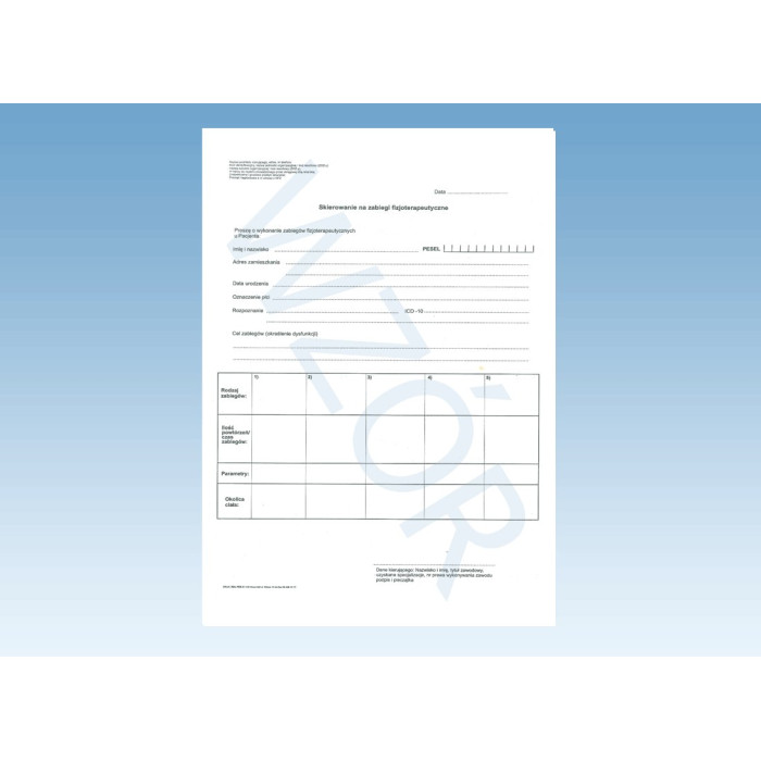 Skierowanie na zabiegi Fizjoterapeutyczne A-4 - bloczek 80 kartek