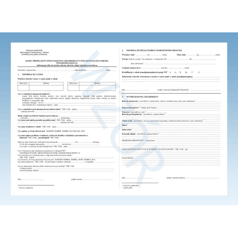 Karta badania ucznia kończącego szkołę ponadgimnazjalną A-5 - bloczek 80 kartek