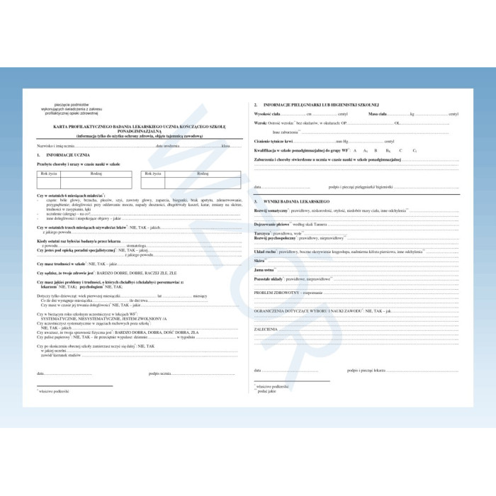 Karta badania ucznia kończącego szkołę ponadgimnazjalną A-5 - bloczek 80 kartek