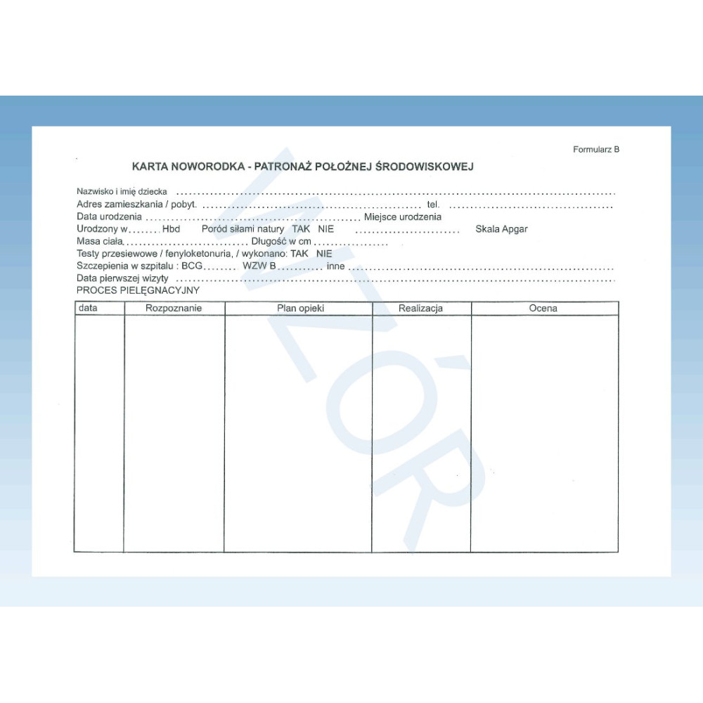 Karta noworodka - patronaż położnej środowiskowej A-5 - bloczek 80kartek
