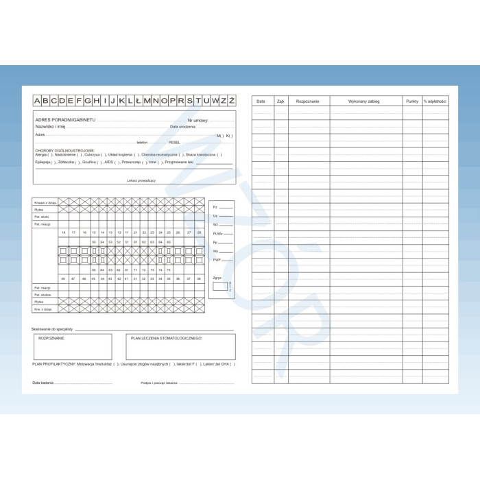 Karta Stomatologiczna A-4 - drukowane na kartoniku